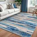 Modern Abstract 5x7 Machine Washable Area Rug Non-Slip Soft Bedroom Living Romm Rug Blue Ultra Thin Print Faux Wool Floor Carpet Throw Rugs for Nursery Playroom Dining Room Indoor Office (Blue Aqua/Beige Taupe Multi)