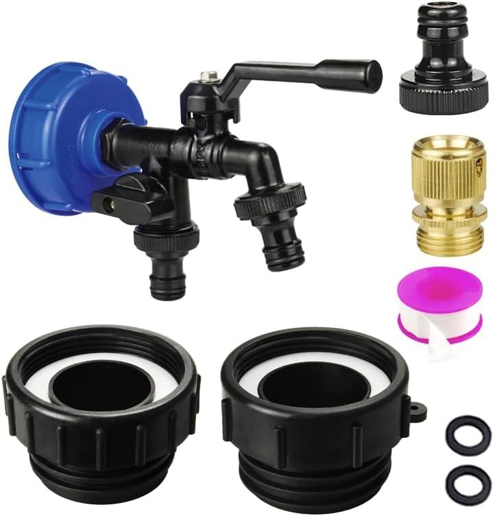 TMOK 275-330 Gallon IBC Tote Tank Adapter,3-Size,2.44" Fine、2 "Fine, and 2" Coarse Thread,1/2“ x 3/4” x 3/4" Brass Hose Faucet With Garden Hose Connector