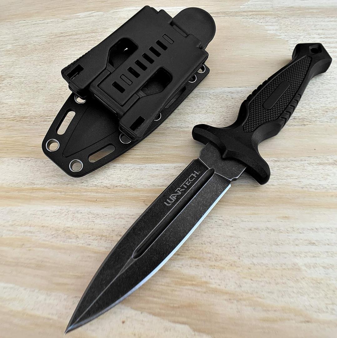 Hunting Knife Tactical Knife Survival Knife 9" Fixed Blade Knife w/ Molle Compatible Kydex Pressure Retention Sheath Camping Accessories Survival Kit Survival Gear Tactical Gear 79897 (Black Stonewash)