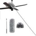Cobweb Duster with Extension Pole, Ceiling Cobweb Cleaner Kit with 2 Duster Heads, 15-100 Inch Telescopic Microfiber Cleaning Duster, Corner Dusting Tool for High Walls, Fans, Blinds Gray