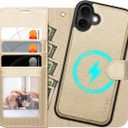 OCASE for iPhone 16 Case Detachable Wallet Case with Card Holder, 2 in 1 Pu Leather Flip Folio with RFID Blocking Stand Wrist Strap Shockproof Phone Cover 6.1 Inch 2024, Gold