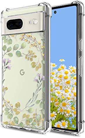 YEPO for Google Pixel 7 Case Clear, Flower Floral Design Soft TPU Shockproof Absorption Slim Embossed Pattern Protective Back Cover for Pixel 7