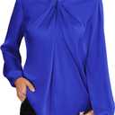 GRACE KARIN Women's Long Sleeve Shirts Mock Neck Casual Satin Blouse Tops for Business Office Work (XX-Large, Royal Blue)