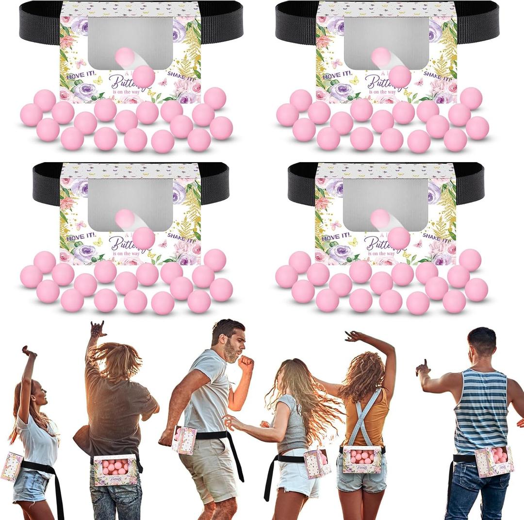 4 Sets Purple Butterfly Baby Shower Swing Shaking Balls Activity Set for Adult Novelty Twerk Includes 40 Balls, Ribbon & Cardboard Boxes Bridal Shower for Outdoors Indoors