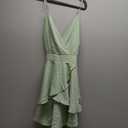 firfig Womens Deep V-Neck Cami Dress Crisscross Open Back Tie Waist Mini Dresses (Large, Light Green)