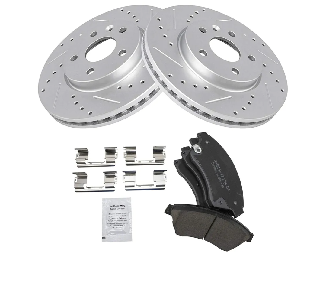 TRQ Front Performance Brake Pad & Rotor Kit Brake Pads Brake Rotors Set Ceramic Premium G-Coated Compatible with 2011-2015 Chevrolet Cruze 2016 Cruze Limited 2012-2017 Sonic