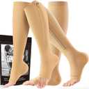 cerpite Zipper Compression Socks - 2 Pairs Open Toe Compression Stockings for Men Women 15-20mmHg,Suit for Running, Sport (4X-Large, Nude - Compression Socks)