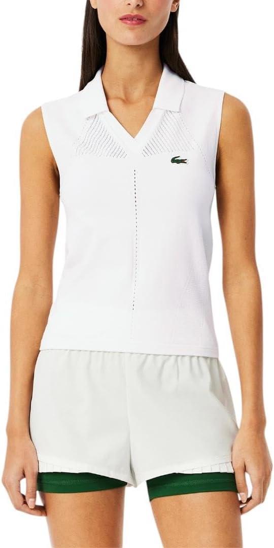 Lacoste Women's Sport Sleeveless Stretch Knit Tennis Polo Shirt, White, X-Small/ Small