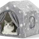 Indoor Dog House, Night-Luminous Star Dog Tent with FrameWashable Dog Cave Bed, Suitable for 8-20 lb Puppy and Cat (Grey)