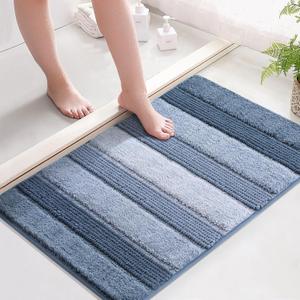 Kmson Ombre Chenille Bathroom Rugs, 24"x36" Non-Slip Bath Mat for Shower Floor & Bathtub, Ultra Soft Washable Shaggy, Fluffy Thick Water Absorbent Microfiber Blue