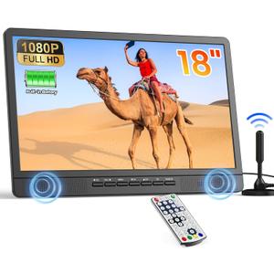 Desobry 18" Portable TV for Camping, 6000mAh TV Portable for Power Outages, Built-in Stand, PortableScreen with 1080P HDMI Input, AV Input, USB, SmallTV for Bedroom Camping Patio RV, no WiFi (B01)
