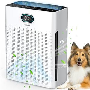 Air Purifiers for Home, PM 2.5 Air Quality Monitor Cover Up to 2200 Ft with Pet mode, Timer, HEPA Air Purifier with Washable Pre-filter, Fragrance Sponge for Smoke, Odor, Dander, Pollen (Black)