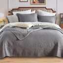 Queen Size Quilt Set, Comforter Set Floral Printed Bedding Sets, Washable Soft Coverlet Reversible Lightweight Bedspread with 2 Pillow Shams, (90"x90", 3 Pieces)