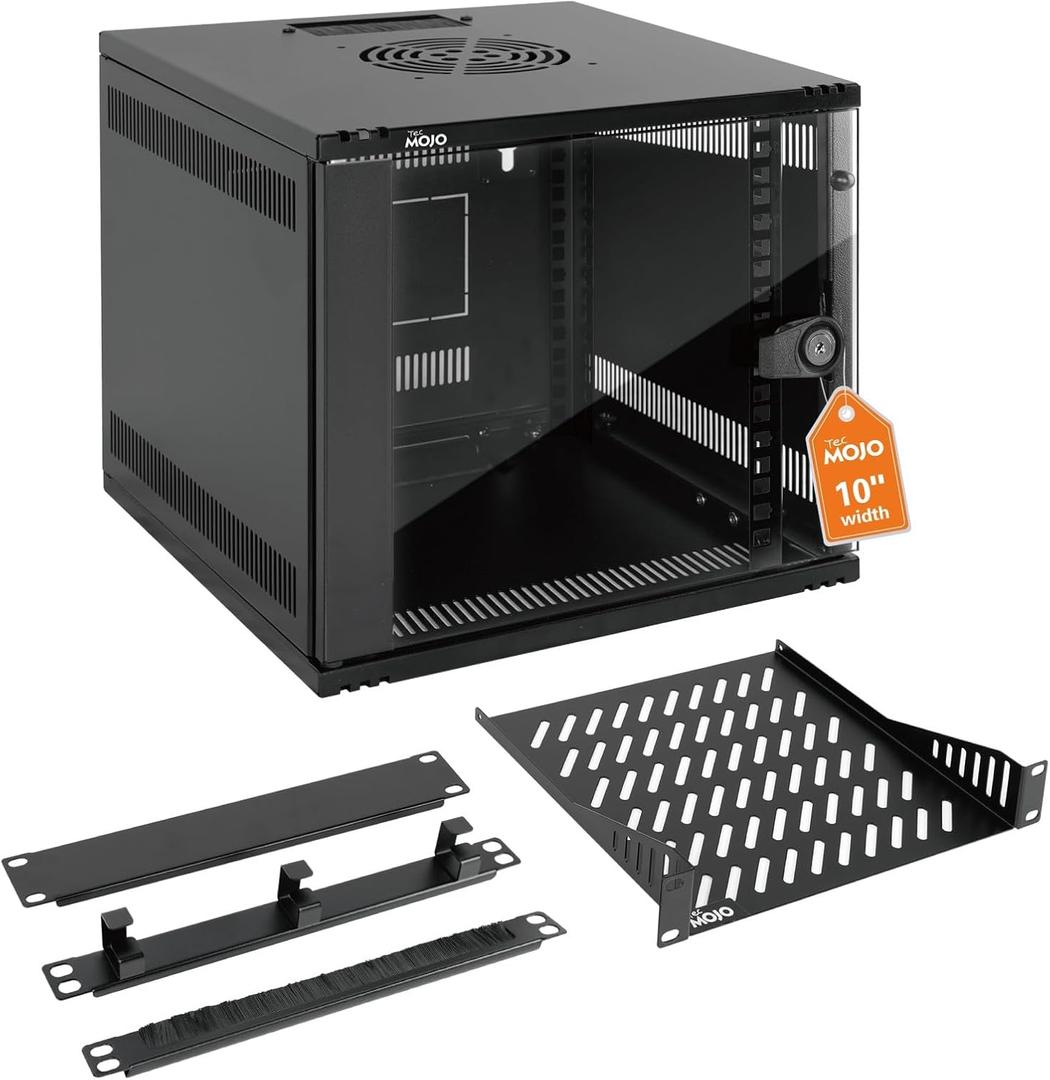 Tecmojo 6U 10 inch Rack, Wall Mount Network Cabinet Set,12.3W x 13D x 11.8H- Load Capacity 110Lbs(50 kg),Black 10" Wall Housing Server Rack Set