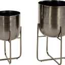 Deco 79 Metal Round Planter with Removable Stand, Set of 2 16", 13"H, Black