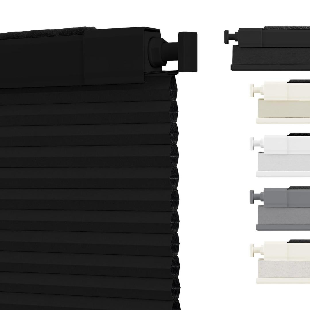 SUNOFF Cordless No Drill Blackout Cellular Shades, 30" W x 48" H, Black