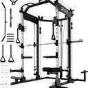 Garvee S1-V4 Smith Machine, 2000LBS Power Cage with Cable Crossover System, All-in-One Squat Rack with Smith Bar, Workout Cage Strength Training Equipment with Attachments