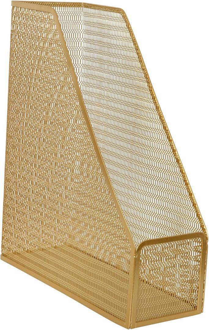 Martha Stewart Ryder Gold Mesh Metal Single Slot Magazine File Holder, Desktop Organizer, 9.75 x 3.75 x 11.5