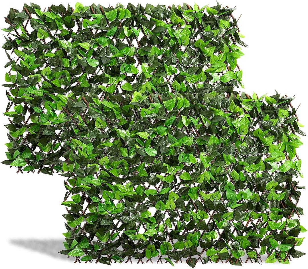 DOEWORKS Expandable Fence Privacy Screen for Balcony Patio Outdoor, 2PCS Faux Ivy Fencing Panel for Backdrop Garden Backyard Home Decorations