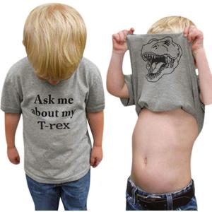 MODNTOGA Baby Boy Ask me About My moo Cow Shirt Little Cowboy Short Sleeve Top Toddler Kid T-rex Ranch T-Shirt Funny Dino Tee (5-6 Years)