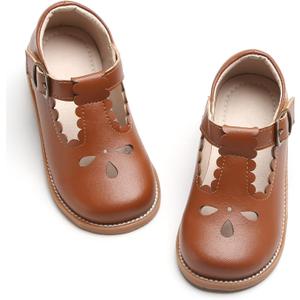 GINFIVE Toddler Girls Dress Shoes Little Kids Flats School Mary Janes Shoes (Gf286 - Brown)