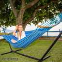 SUNCREAT Hammocks Double Hammock with Curved Spreader Bar, Outdoor Portable Hammock with Carrying Bag & Tree Straps for Bedroom, Patio, Backyard, Balcony, Max 450lbs Capacity, Blue