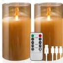 HaitanghuaRechargeable Candles, Remote Control Candles, with Remote Control, 2/4/6/8 Hour Timer Function, USB Rechargeable flameless Candles, Pillar Candles, Gold, 6 inches (2 Pack)