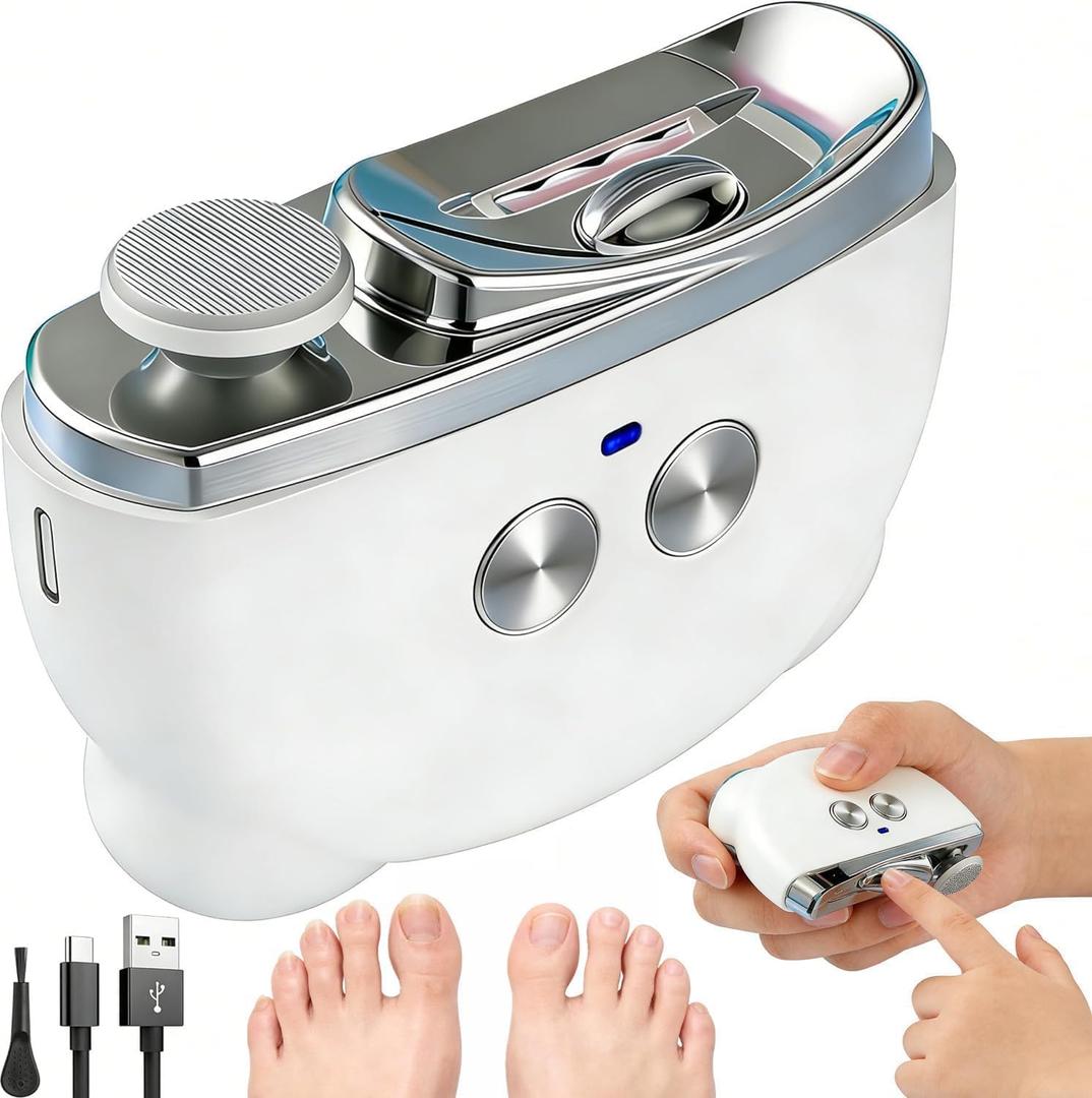 Electric Nail Clipper, Electric Automatic Nail Clippers for Seniors with LED Light & 3 Speeds, Safe Painless Nail Cutter for Seniors, Adults, Kids and Babies for Fingernails and Toenails (White)