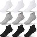 Boys Girls Ankle Socks: 9 Pairs Cotton Athletic Socks for Kids (6-8 Years, C02-black/White/Gray)