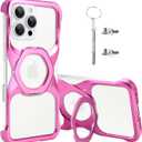 Adaivia Phone Case, Suitable for iPhone 16Plus, Simple Frameless Design, with Magnetic Phone Stand Metal Shell ((Megalith) Hot Pink)