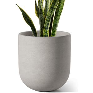 LE TAUCI 10 Inch Plant Pot, Ceramic Pots for Plants with Drainage Hole and Rubber Plug, Plant Pots Indoor for Home Garden Patio Office, Cylinder Flower Planter Pot, Neutral Gray