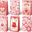 Aobkiat 24Pcs Valentines Day Treat Bags for Classroom Parties,Gift Bags Bulk Party Favors-Red Pink Goodie Bags With Sealing Stickers,Guest Gift Bag for Anniversary,Wedding,Engagement