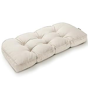 SUNROX Gel Memory Foam Bench Cushion with Piping, Heavy Duty Tufted FadeShied Water Resistant Ultra Durable Thicken Reversible Indoor/ Outdoor Bench Seat Pads 51x19x5 inch, Cream