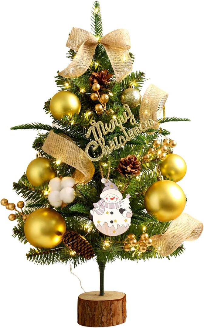 Tabletop Christmas Tree, 24inch/2ft Mini Christmas Tree, Tabletop Small Xmas Tree for Holiday Indoor DIY Christmas Decoration (Gold)
