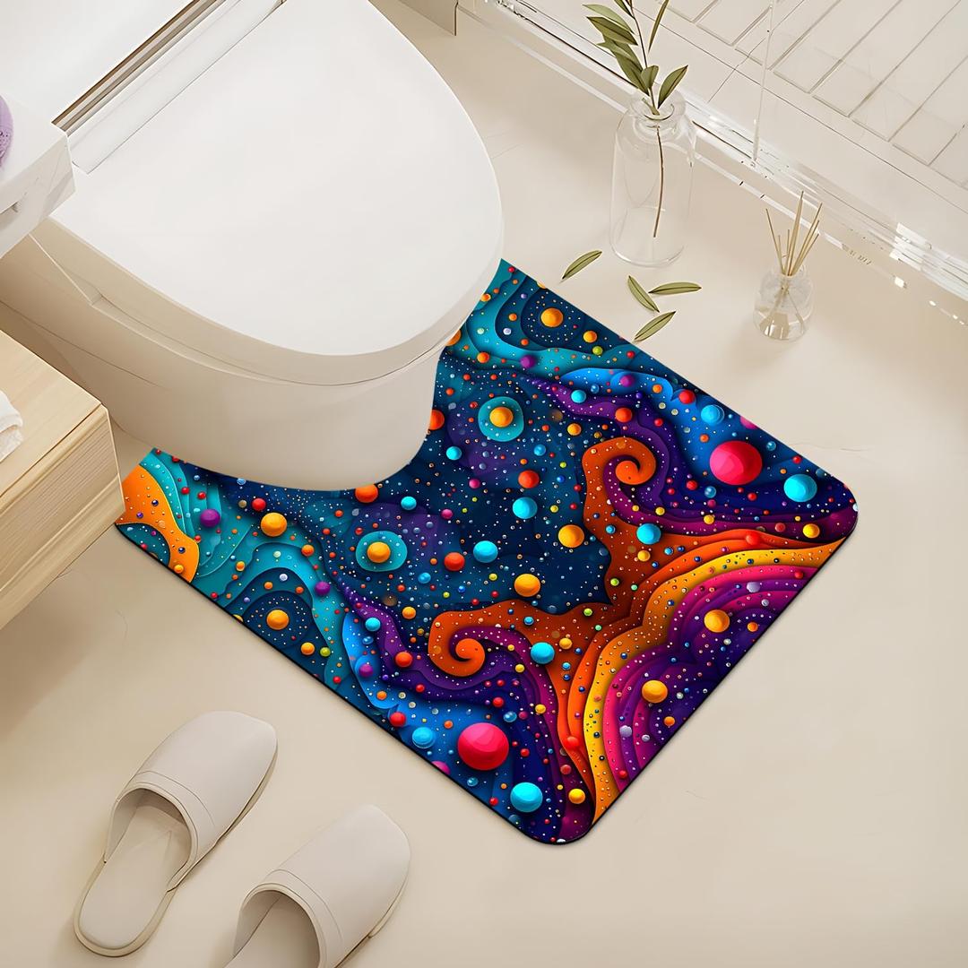 ANNA QUEEN Cosmic Patterns Bathroom Toilet Rug Mat U Shaped 24" x 20"Absorbent Non Slip Black Cat Bathroom Rugs Mats-Easy Clean Quick Dry Bath Mats Rugs for Floor