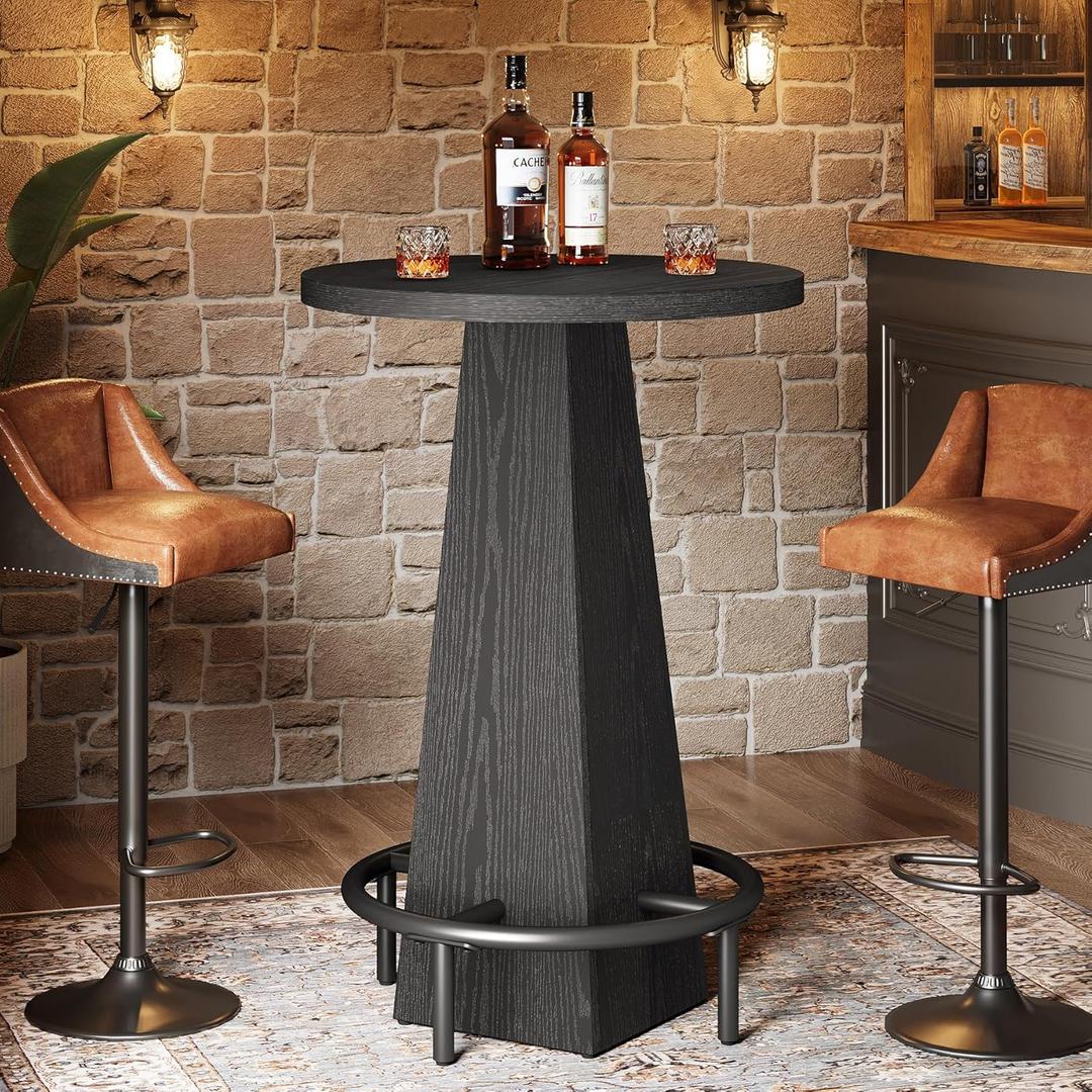 Tribesigns Bar Table, 37.4" High Round Pub Table for Small Bars, Dining Room, Kitchen, Black (Only Table)