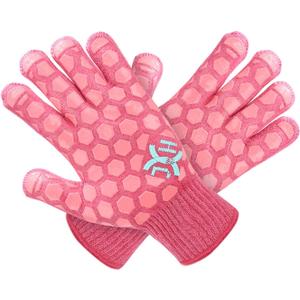 J H Heat Resistant Oven Glove: EN407 Certified 932 F BBQ & Oven Mitts for Grlling, Baking, Kitchen, Camping,Fireplace Indoor&Outdoor 1 Pair (Women Fits All, Coral Shell With Pink Coating)