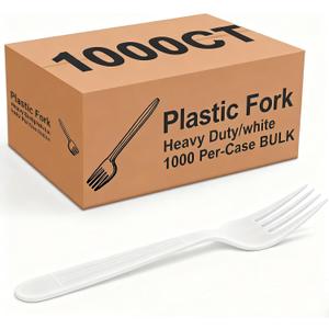 1000 Count Plastic Forks White, Bulk Disposable Forks Plastic Silverware, Heavy Duty Forks Disposable Cutlery Heat Resistant for Takeout Food, Dinners, Catering, Parties, Outdoor Activities