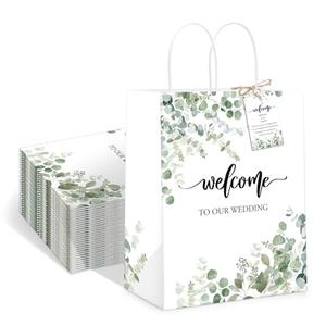 QIELSER 50 pcs Welcome Bags for Wedding Guests Bulk with Tags Welcome to Our Wedding Gift Bags with Handles for Birthday Party Baby Shower Favors Supplies