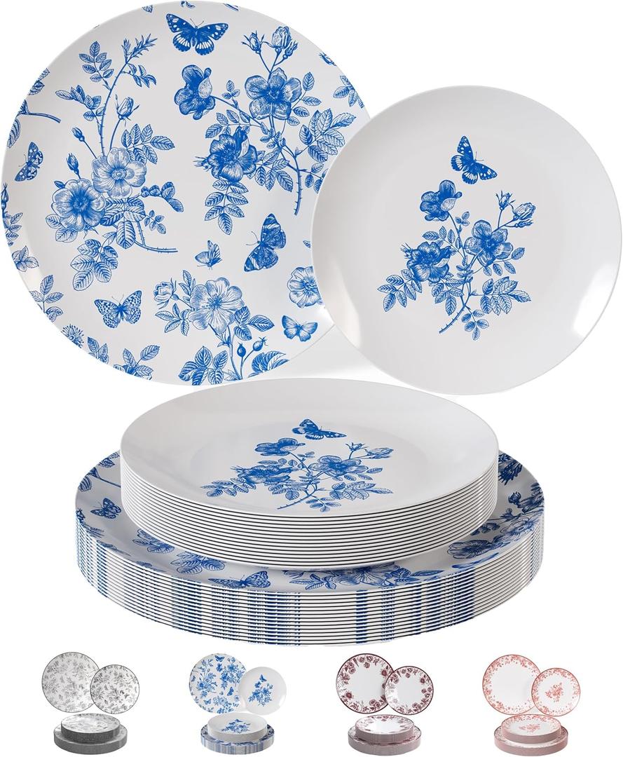 Trendables Disposable Plates For Party Supplies | Blue Floral Plastic Plates For Wedding 80 Pcs - 40 X 8" & 40 X 10" Dinner Plate Sets | Floral Plate Set Disposable Plastic Dinnerware Sets Trendables Disposable Plates For Party Supplies | Blue Floral Plastic Plates For Wedding 80 Pcs - 40 X 8" & 40 X 10" Dinner Plate Sets | Floral Plate Set Disposable Plastic Dinnerware Sets