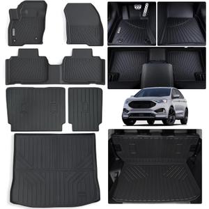 Floor Mats & Trunk Mat & Backrest Mat for 2015-2024 2025 Ford Edge 5 Seats,TPE All Weather Protection Car Floor Liners with Cargo Liners Covering The Backrest