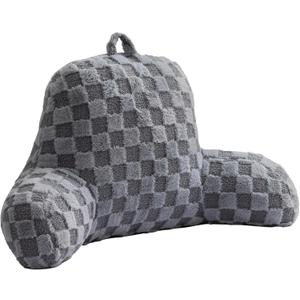 Aimuan Checkered Reading Pillow Bed Rest Wedge Backrest Checkerboard Pillow with Arms Back Support for Sitting Up in Bed Cushion Incline Rest Sleeping Snoring Pillow (Grey,Standard)