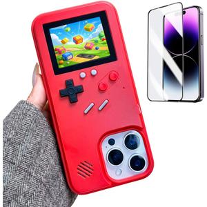 Game Case for iPhone 15 Pro Retro Video Game Phone Case Playable Design, Shockproof Funny Gaming Cover for iPhone, Classic Creative Gamer Birthday Gifts, Red