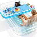 Ayeboovi Extra Large Inflatable Tanning Pool Float Tray - 61" L x 18" W Non-Slip Sunbathing Bed Tray with Cooler Ice Bar for Tanning Lounge Raft & Blow up Suntan Tub Pool Stuff Party Gifts
