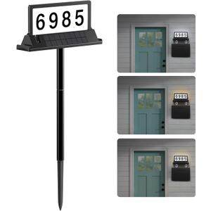 Solar Address Sign for House Numbers  Dual-Sided LED & Dual-Sided Solar Panels, 3 Color Modes, IP65 Waterproof Address Plaque, Strong Magnetic/Stake/Wall Mount, Dusk-to-Dawn for Mailbox Yard Driveway (1 Pack, 3000/4000/6000K)