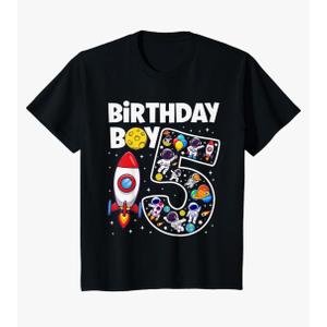 Kids 5 Year Old Astronaut Birthday Boy Outer Space 5th Birthday T-Shirt, Size Small Youth