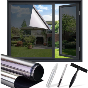 SUNBABY One Way Reflective Window Film, 23.6 x 118.1Inch, Black, See Out Not In, Sun Blocking, Anti UV, Mirror Window Clings, Daytime Privacy, No Glue, Easy to Apply, Reusable