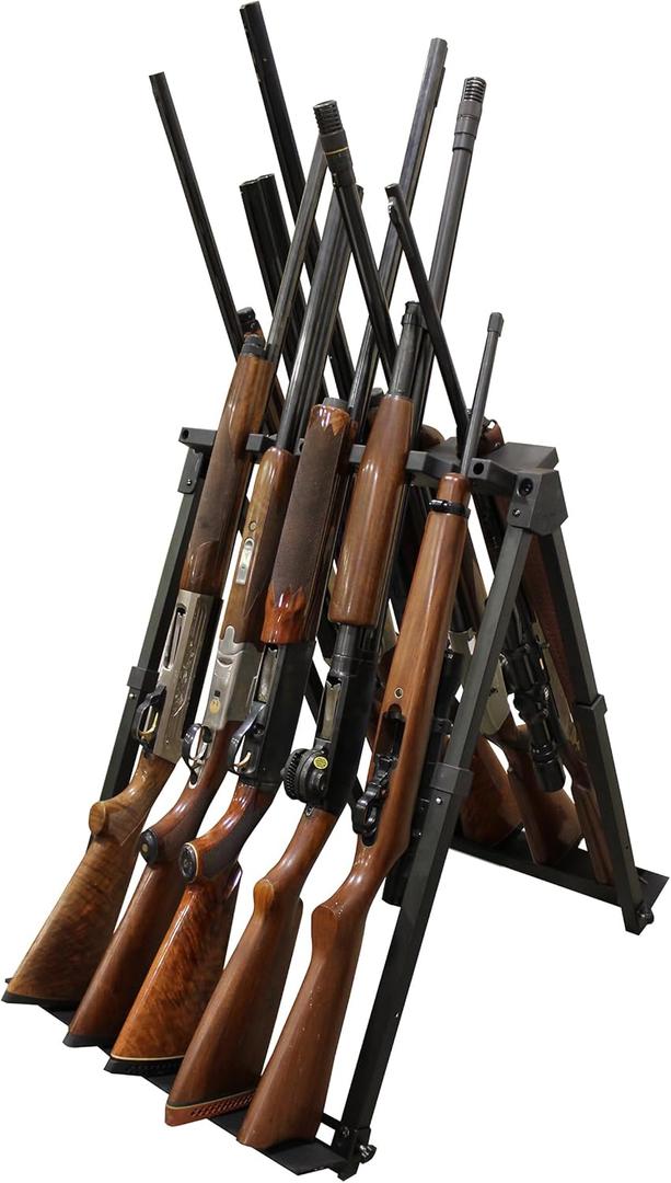Rush Creek Creations Heavy-Duty Aluminum Portable Gun Rack for 10 Rifles or Shotguns, On-the-Go Foldable Gun Stand for Easy Transport and Storage of Firearms, Black