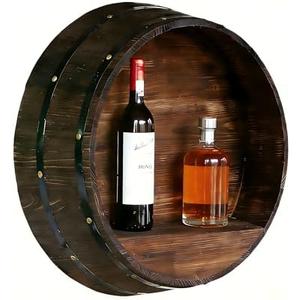 Whiskey Barrel Rack,Whiskey Barrel Decor,Liquor Bottle Display Shelf，Vintage Wall Mounted Wine Rack，Hand Crafted Bourbon Whiskey Barrel Shelf,For Bar ,Winery,Wineroom （Large 19.7inch diameter）