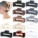 Large Square Jumbo Hair Clips - 4.1 Inch Big Jaw Clips for Thick Hair, 12 Pcs Bulk Accessories for Women and Girls - Neutral